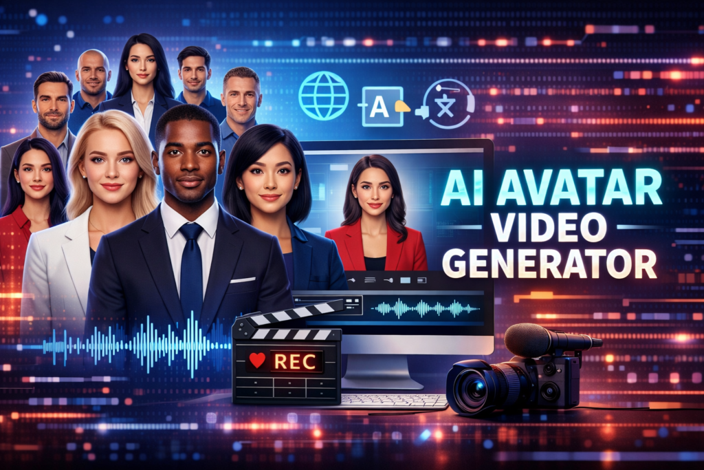 AI avatar video generator creating talking digital avatar presenter using artificial intelligence