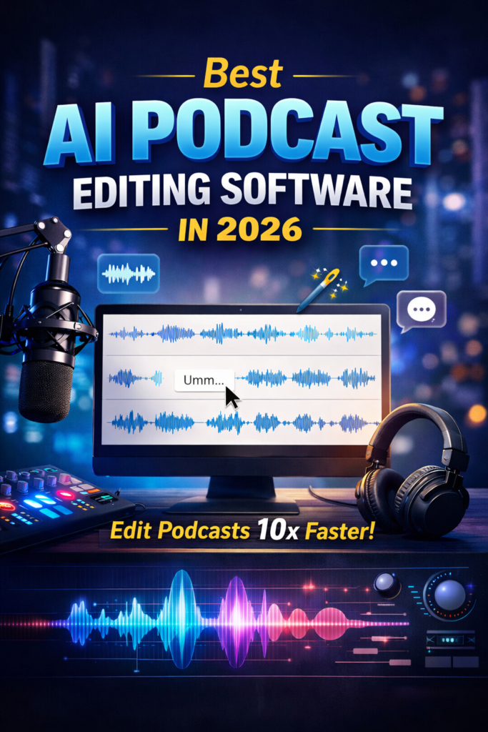 AI podcast editing software tools in 2026 showing automated audio editing and waveform editing interface