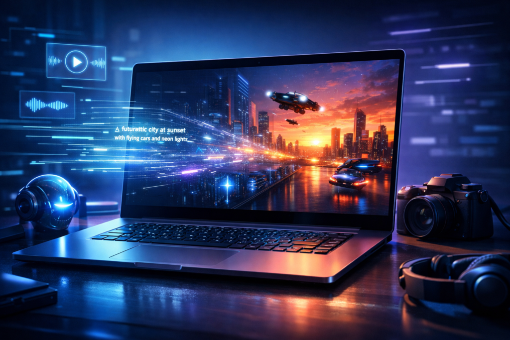 AI text to video tools generating cinematic video from text prompt using artificial intelligence